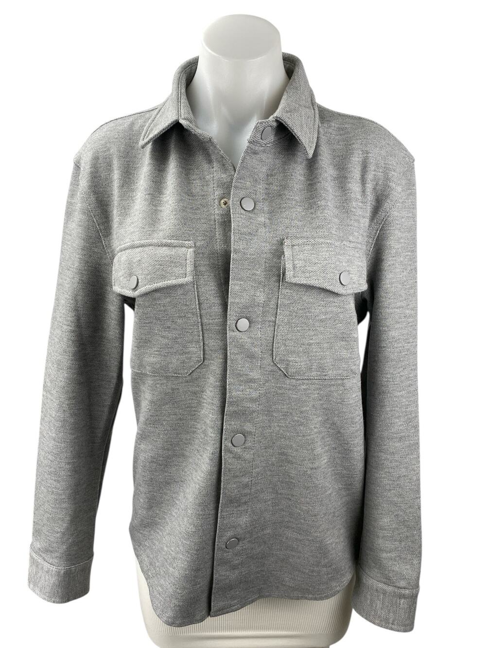 Zara Women's Gray Collared Long Sleeve Pockets Button Down Shirt Coat Jacket S